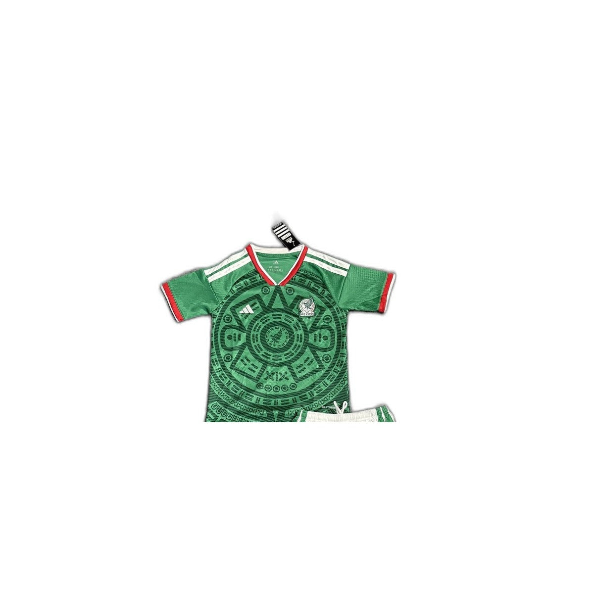 Camisa 2026 Mexico Home Infantil detalhe escudo manequim fundo branco