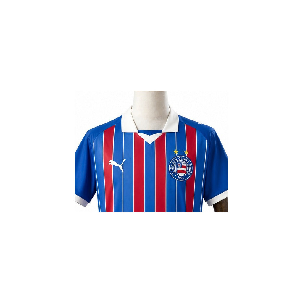 Camisa Bahia - 2º Uniforme Torcedor Sem Patch 2026/2027 detalhe escudo manequim fundo branco