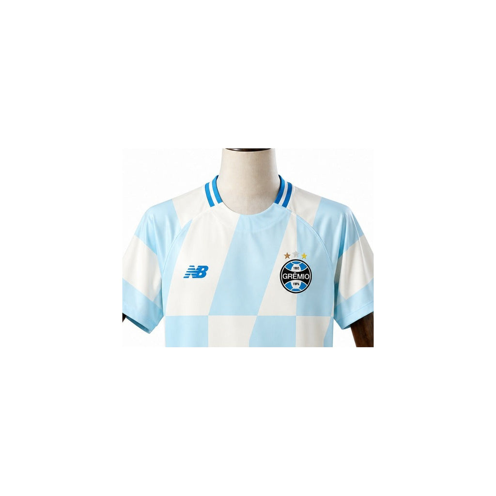 Camisa Grêmio - 2º Uniforme Torcedor Sem Patch 2026/2027 detalhe escudo manequim fundo branco