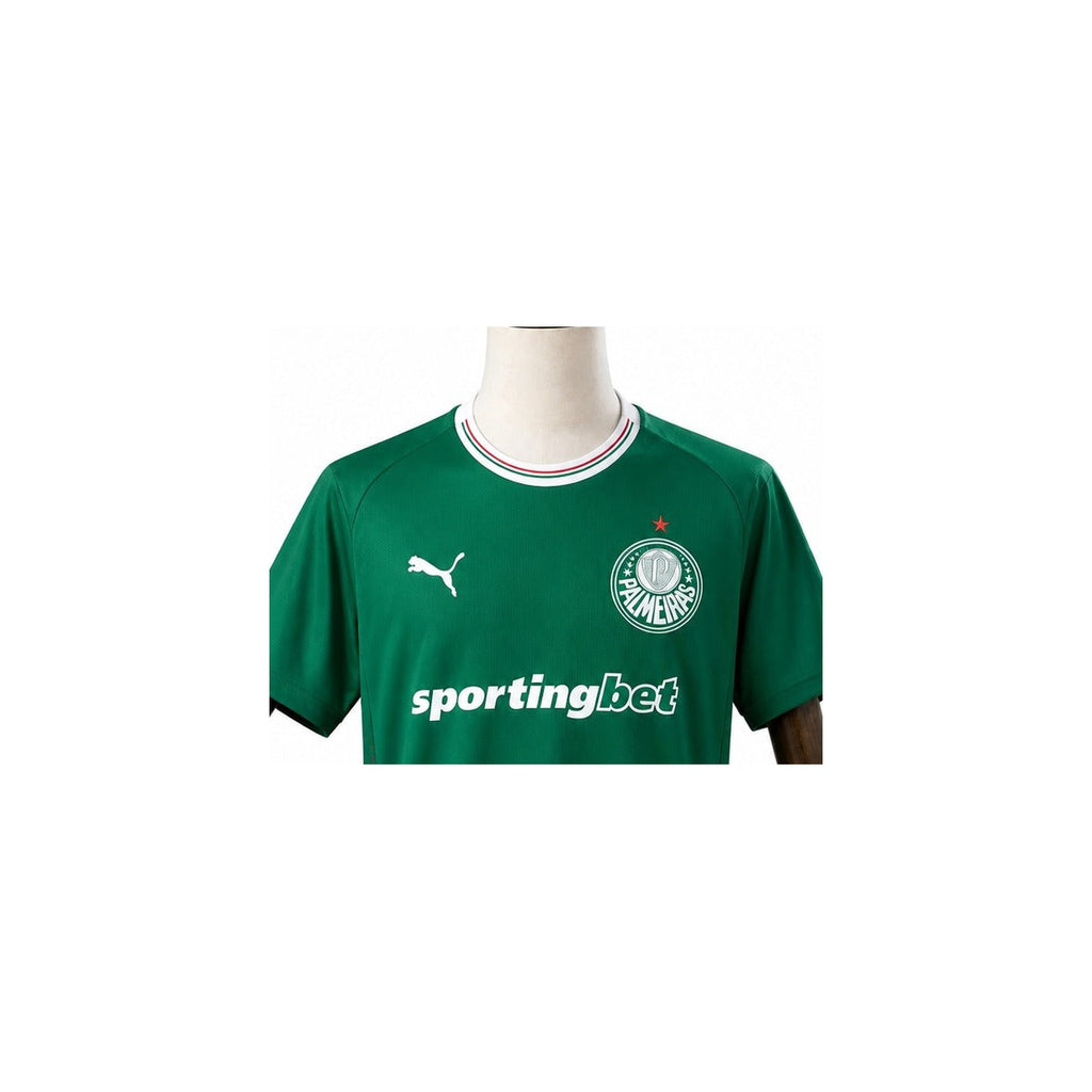 Camisa Palmeiras - 1º Uniforme Torcedor Sem Patch 2026/2027 detalhe escudo manequim fundo branco