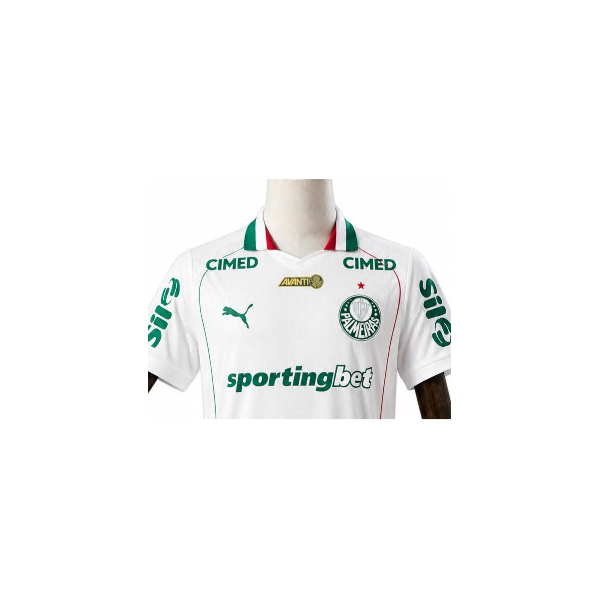 Camisa Palmeiras - 2º Uniforme Jogador Completa 2026/2027 detalhe escudo manequim fundo branco
