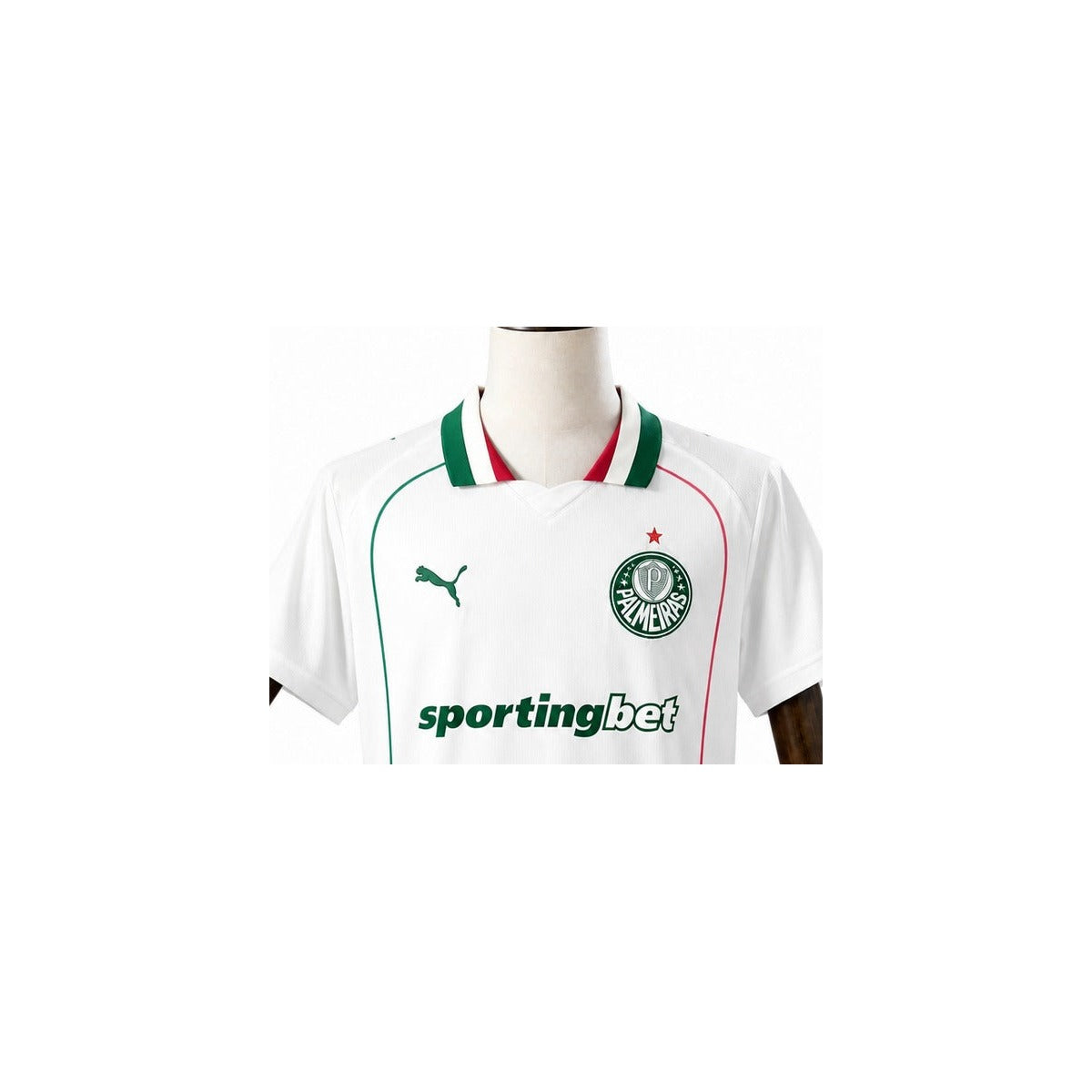 Camisa Palmeiras - 2º Uniforme Torcedor Sem Patch 2026/2027 detalhe escudo manequim fundo branco