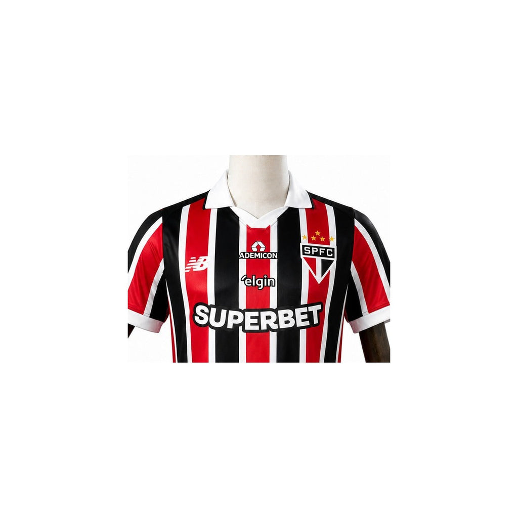 Camisa São Paulo - 2º Uniforme Jogador Completa 2026/2027 detalhe escudo manequim fundo branco