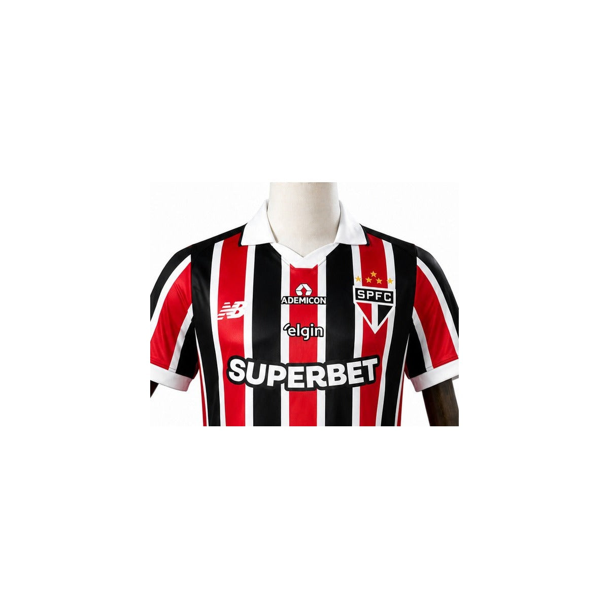 Camisa São Paulo - 2º Uniforme Jogador Completa 2026/2027 detalhe escudo manequim fundo branco