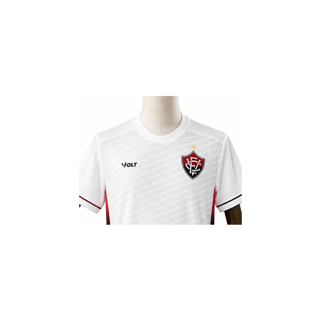 Camisa Vitória - 2º Uniforme Torcedor Sem Patch 2025/2026 detalhe escudo manequim fundo branco