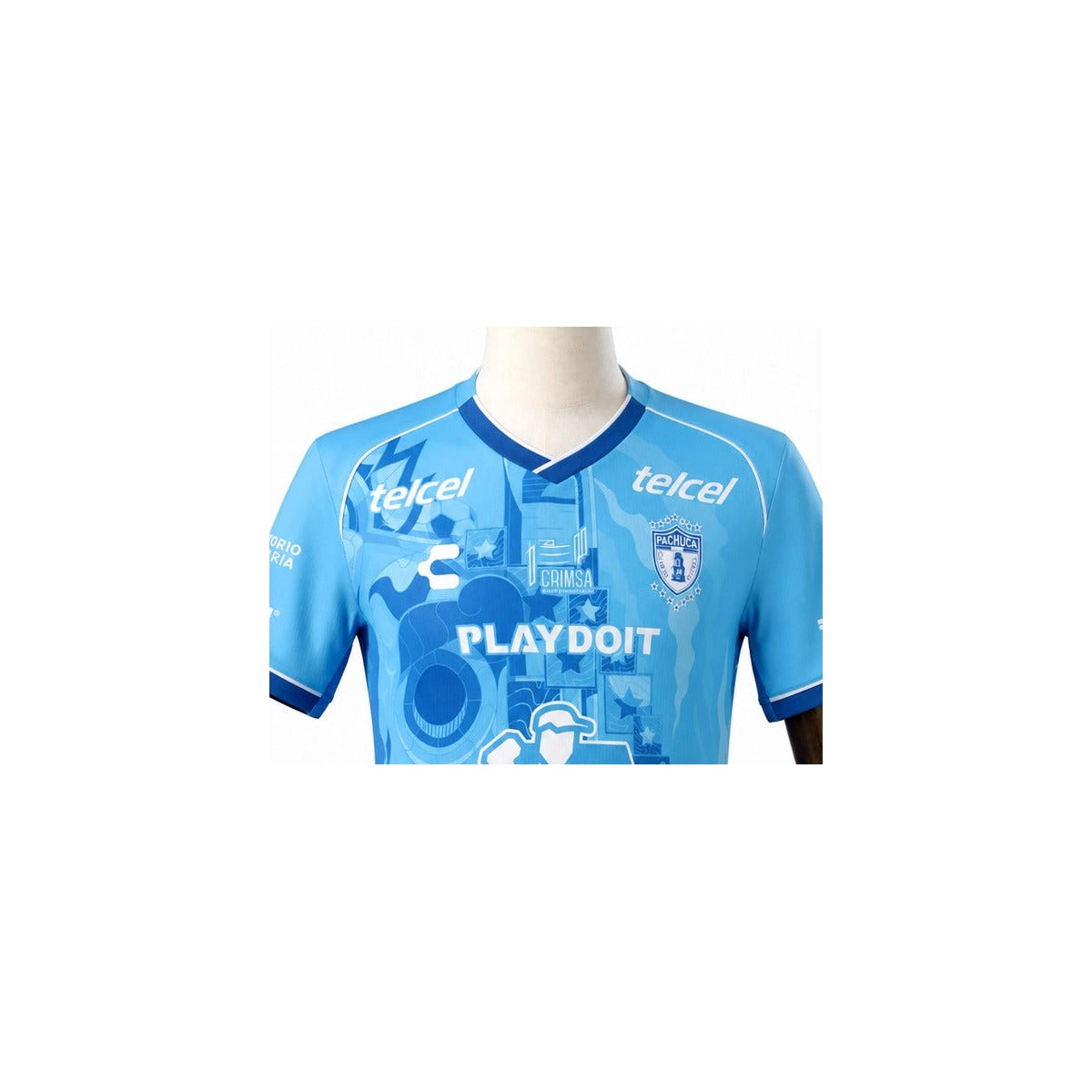 Camisa Pachuca - 3º Uniforme Torcedor 2024/2025 detalhe escudo manequim fundo branco