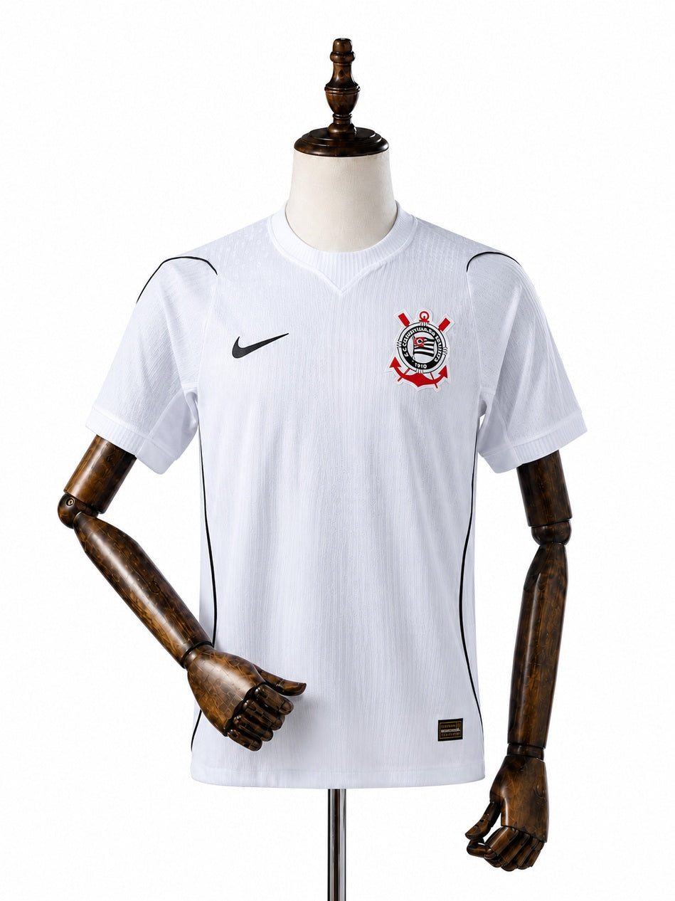 Corinthians 26/27 Home Player Version Jersey front wood mannequin white background