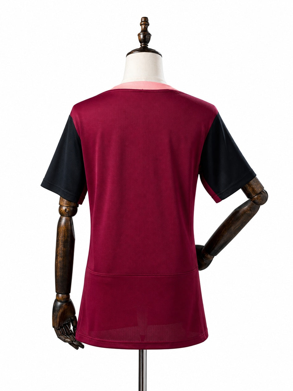 Corinthians 26/27 Women's Training Maroon Jersey back wood mannequin white background