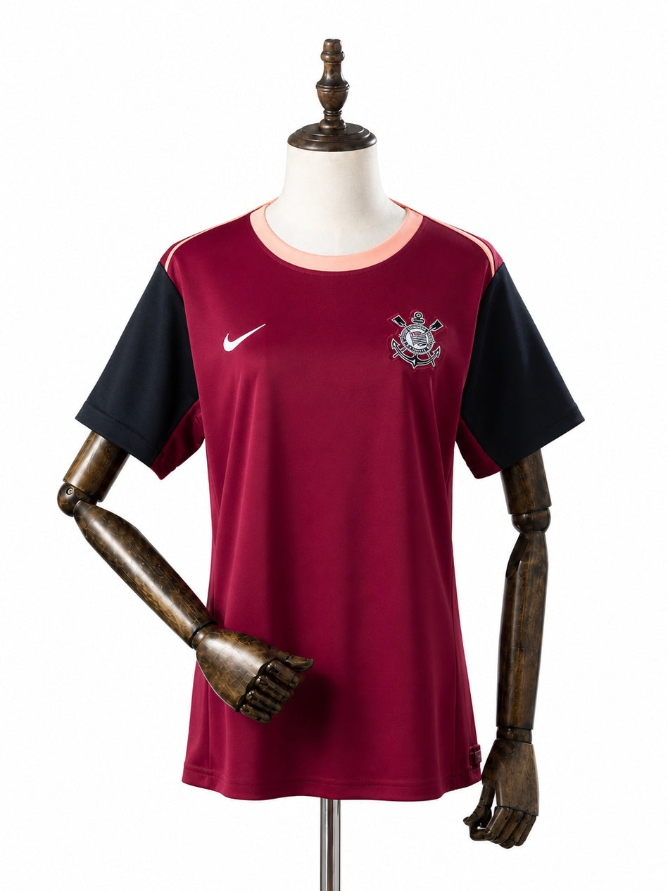 Corinthians 26/27 Women's Training Maroon Jersey front wood mannequin white background