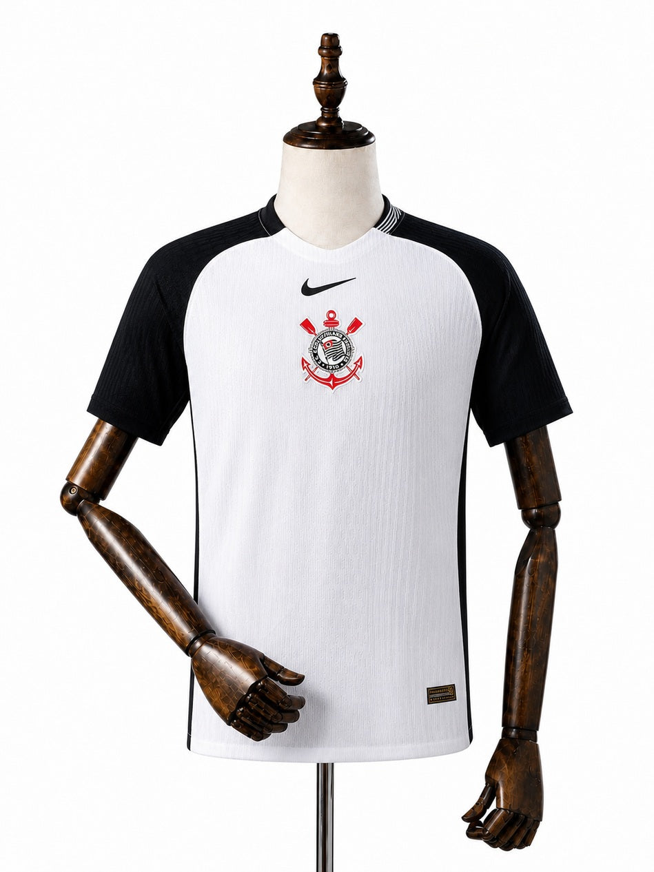 Corinthians All Sponsors Home Player Version Jersey front wood mannequin white background