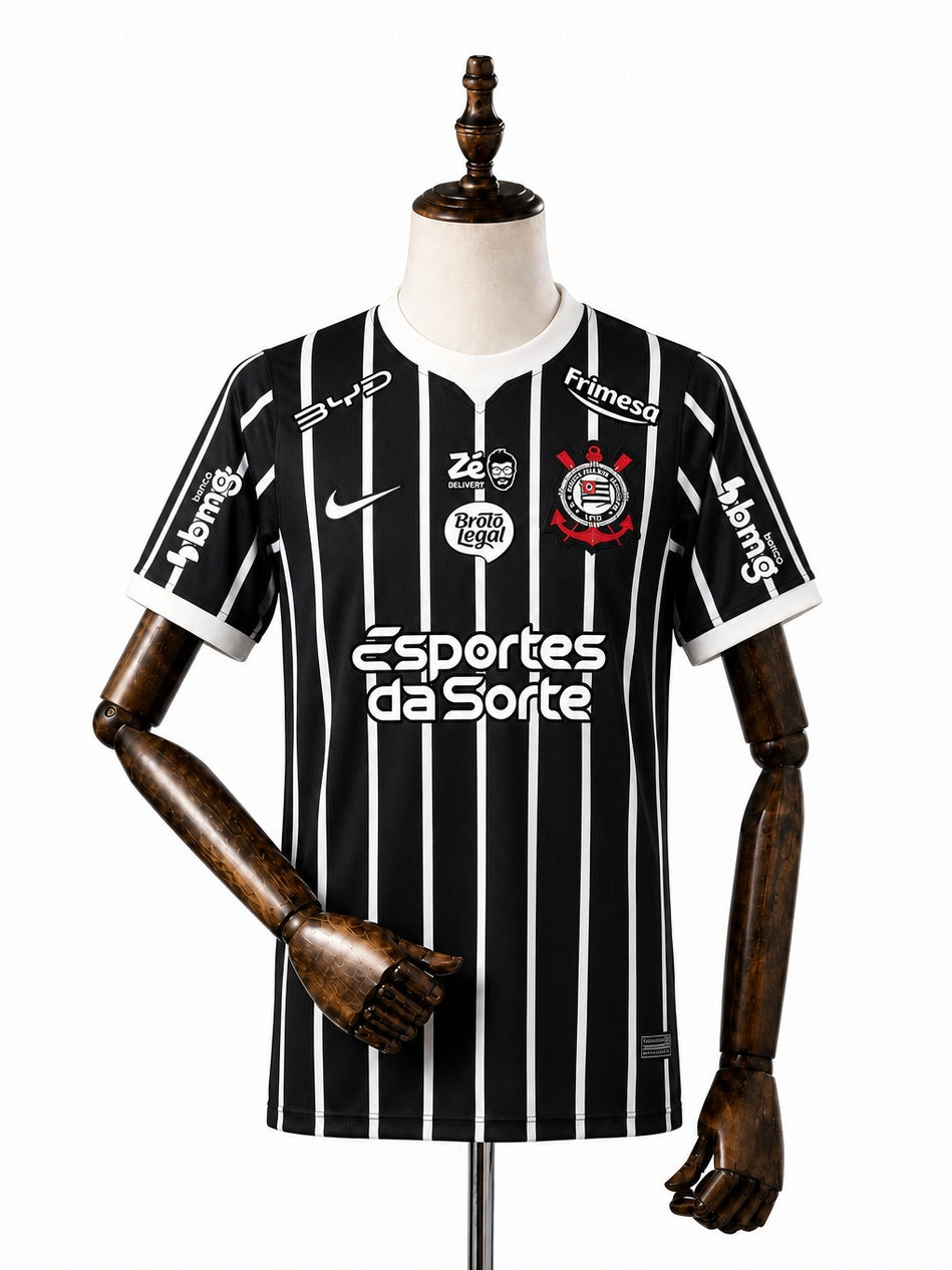 Corinthians Away Jersey Full Sponsors logo front wood mannequin white background