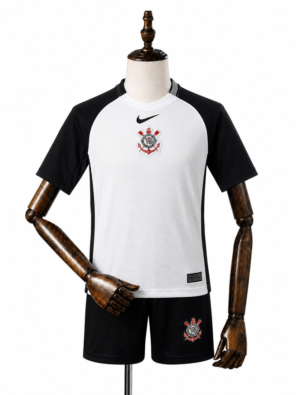 Corinthians Home Kids Kit front wood mannequin white background