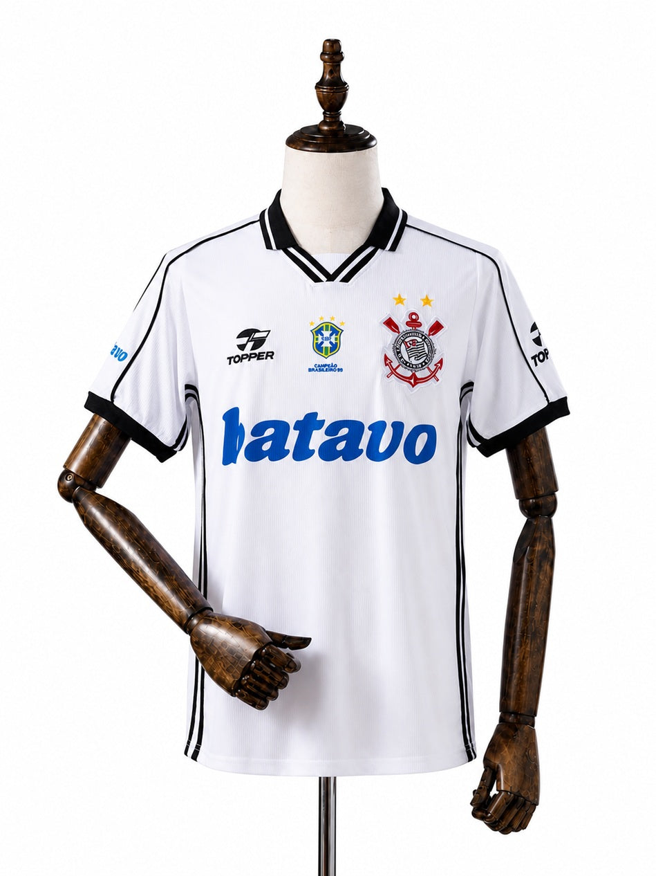 Corinthians Home Retro Jersey front wood mannequin white background