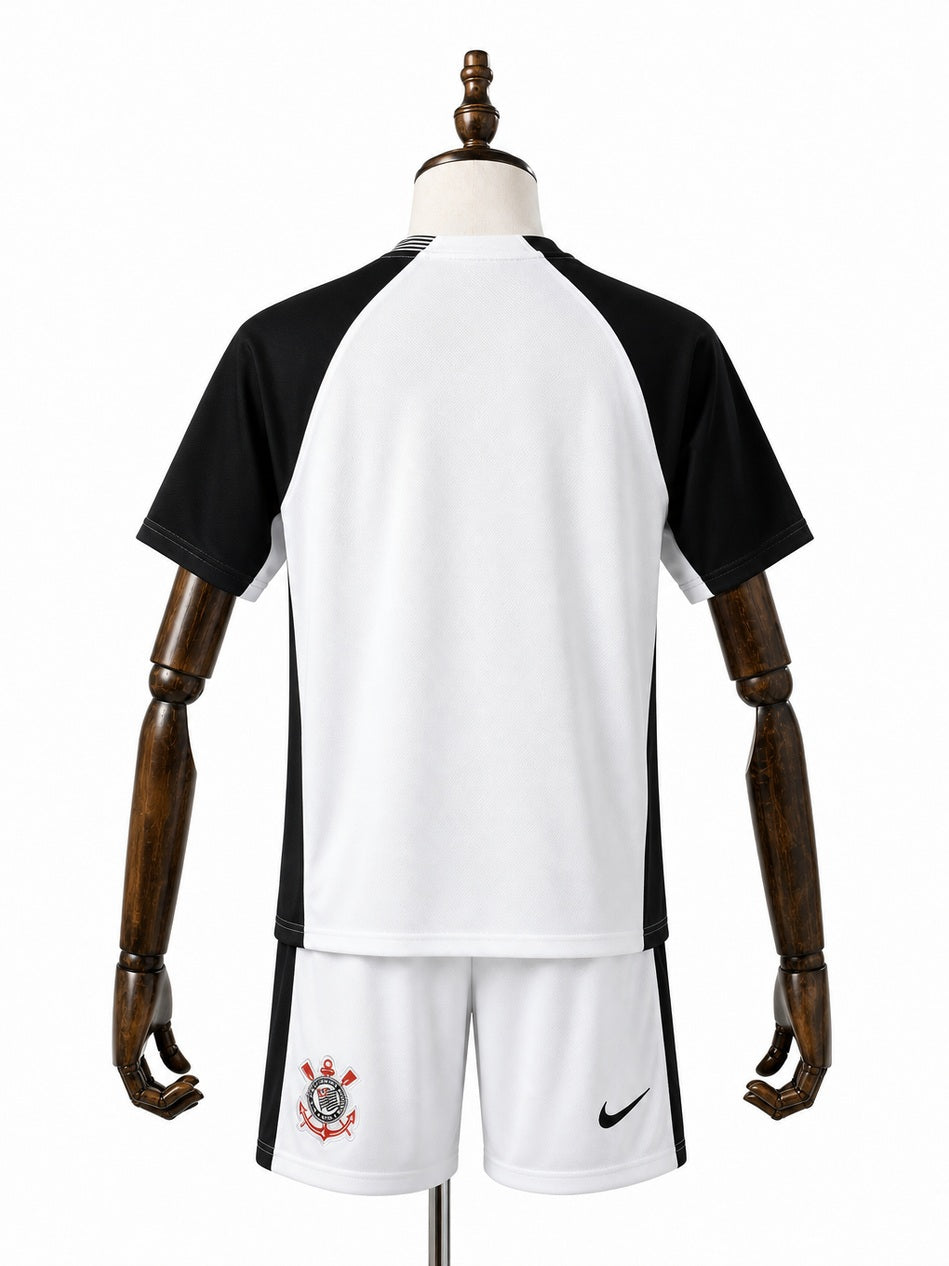 Corinthians home white kids kit back wood mannequin white background