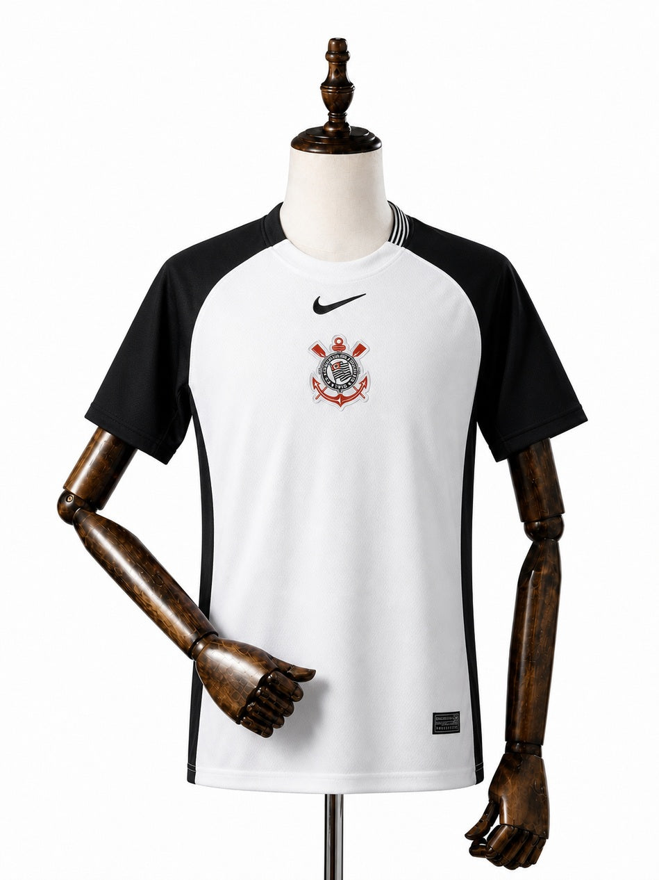 Corinthians home white kids kit front wood mannequin white background