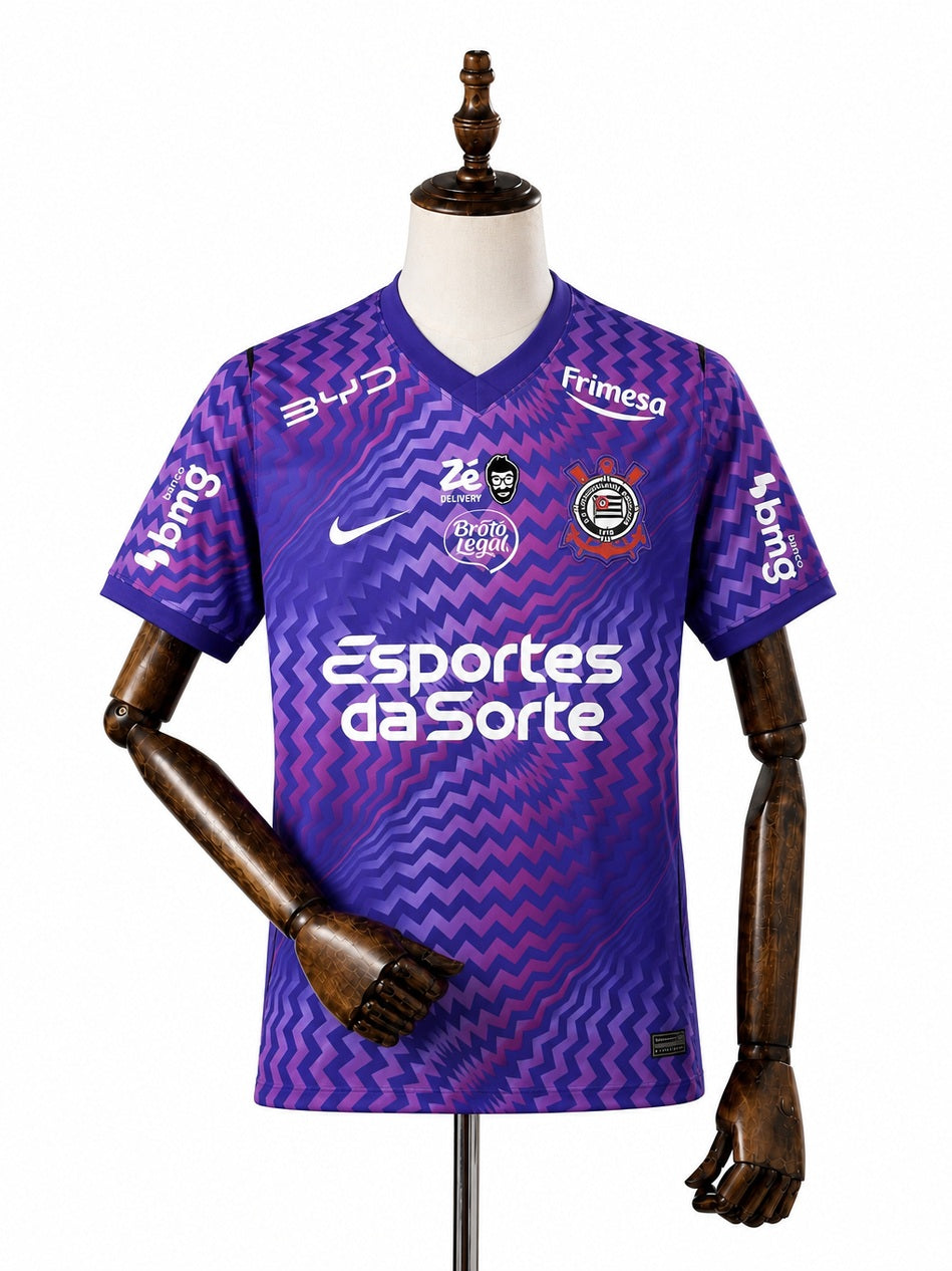 Corinthians Purple Goalkeeper Jersey All Sponsor front wood mannequin white background
