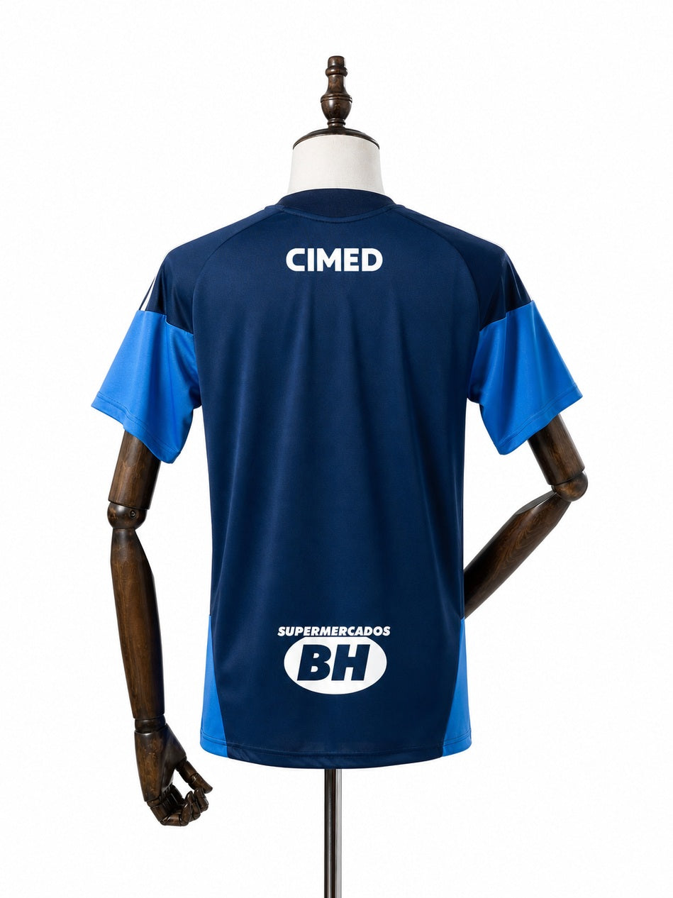 Cruzeiro 2026/27 All sponsors Training Jersey Blue back wood mannequin white background