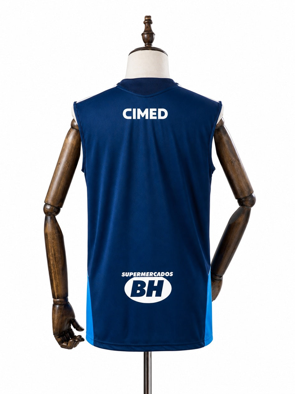 Cruzeiro 2026/27 All sponsors Training Sleeveless Jersey Blue back wood mannequin white background