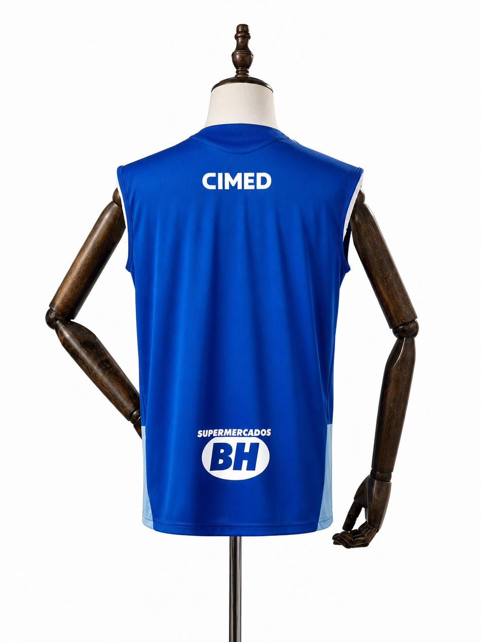 Cruzeiro 2026/27 All sponsors Training Sleeveless Jersey Blue back wood mannequin white background