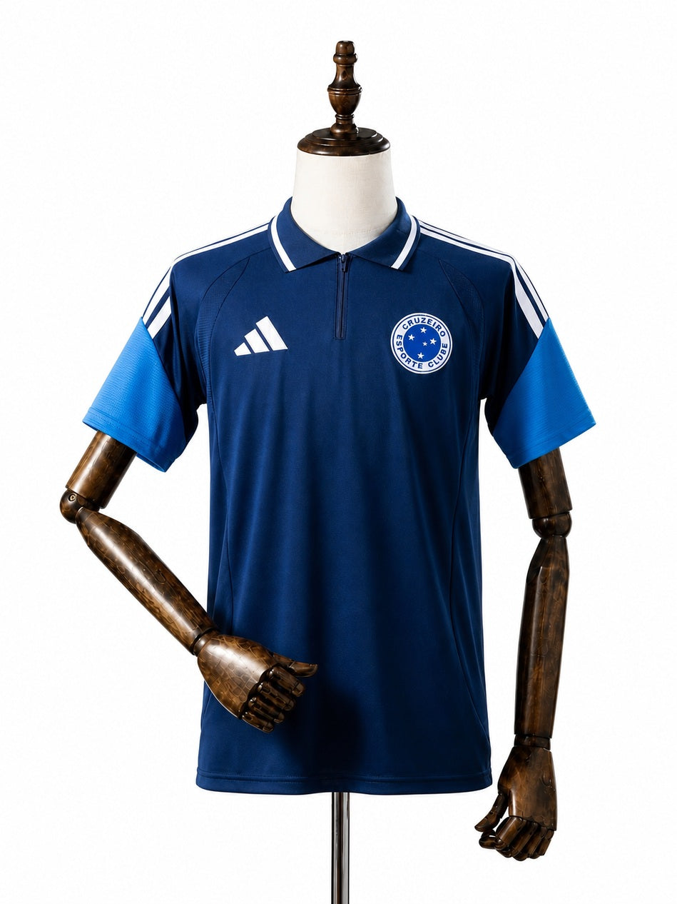Cruzeiro 2026/27 Training POLO Shirt Blue front wood mannequin white background