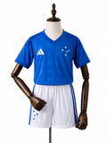 Cruzeiro 2026 Home Kids Kit Jersey front wood mannequin white background