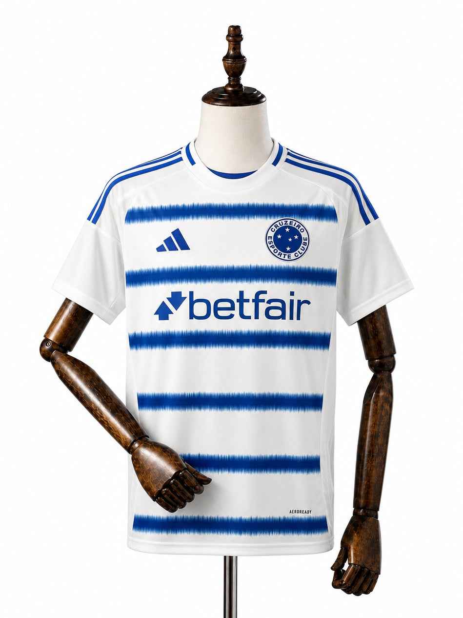 Cruzeiro away Jersey front wood mannequin white background
