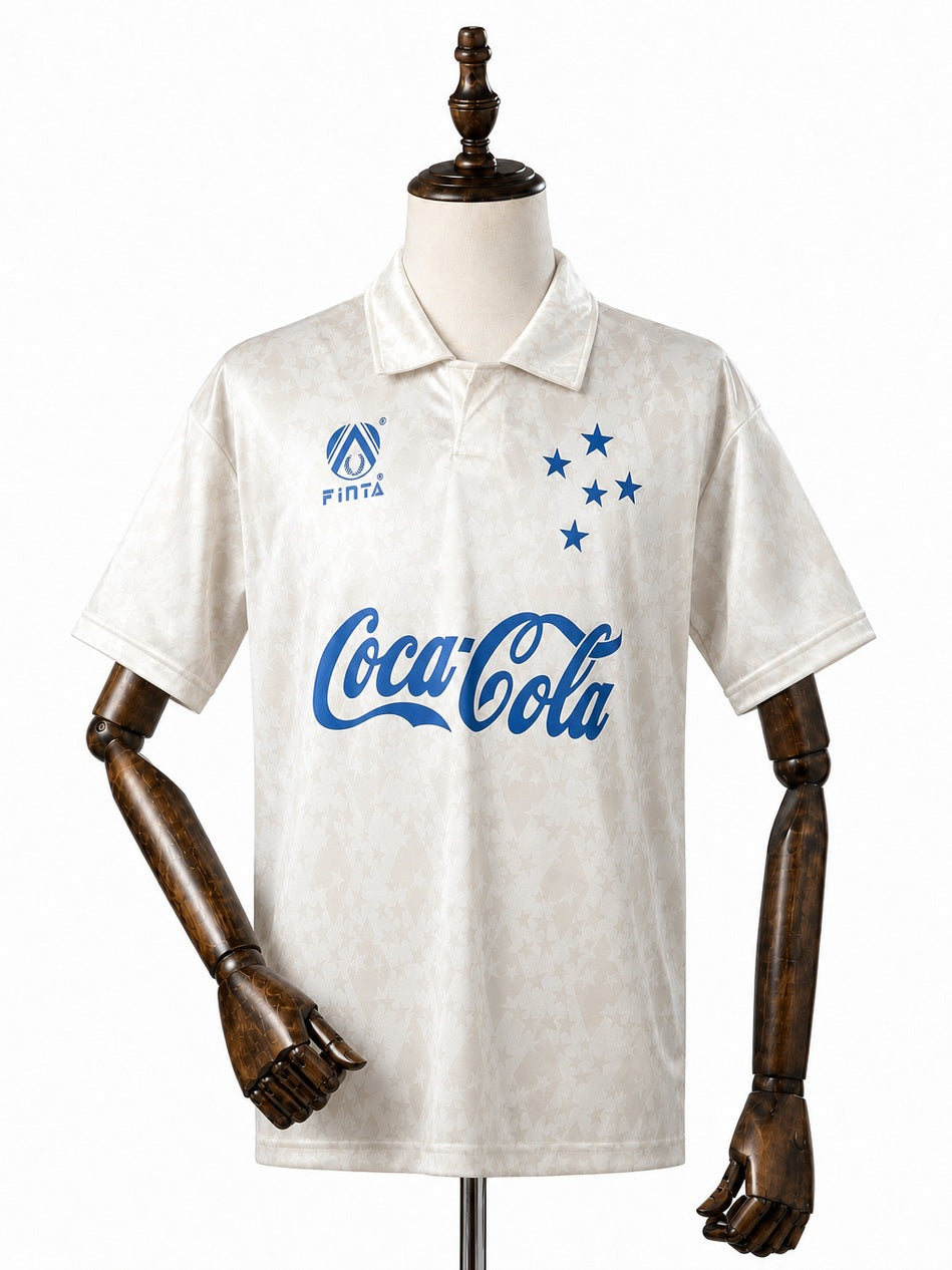 Cruzeiro away Retro Jersey front wood mannequin white background