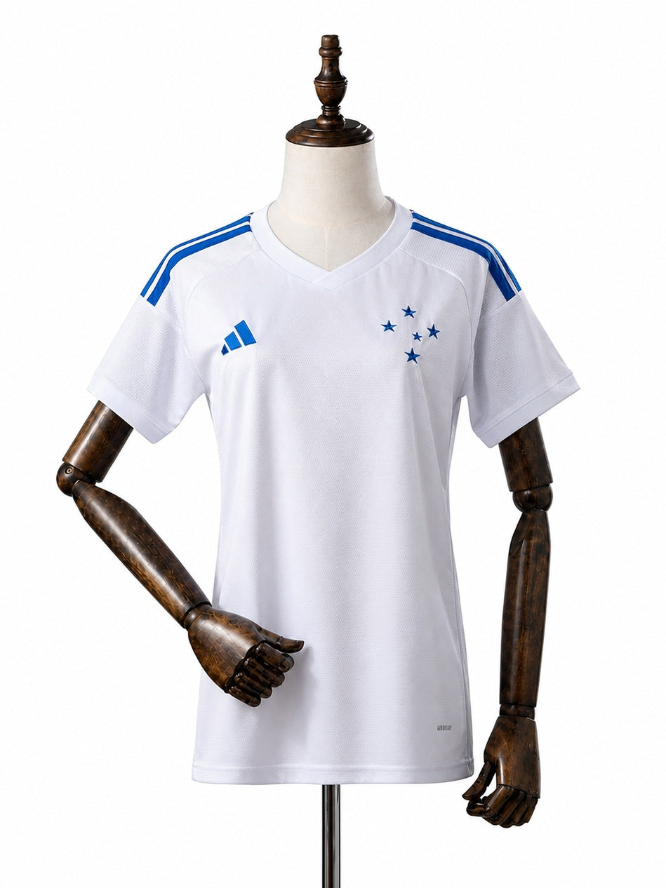 Cruzeiro Away Women Jersey front wood mannequin white background