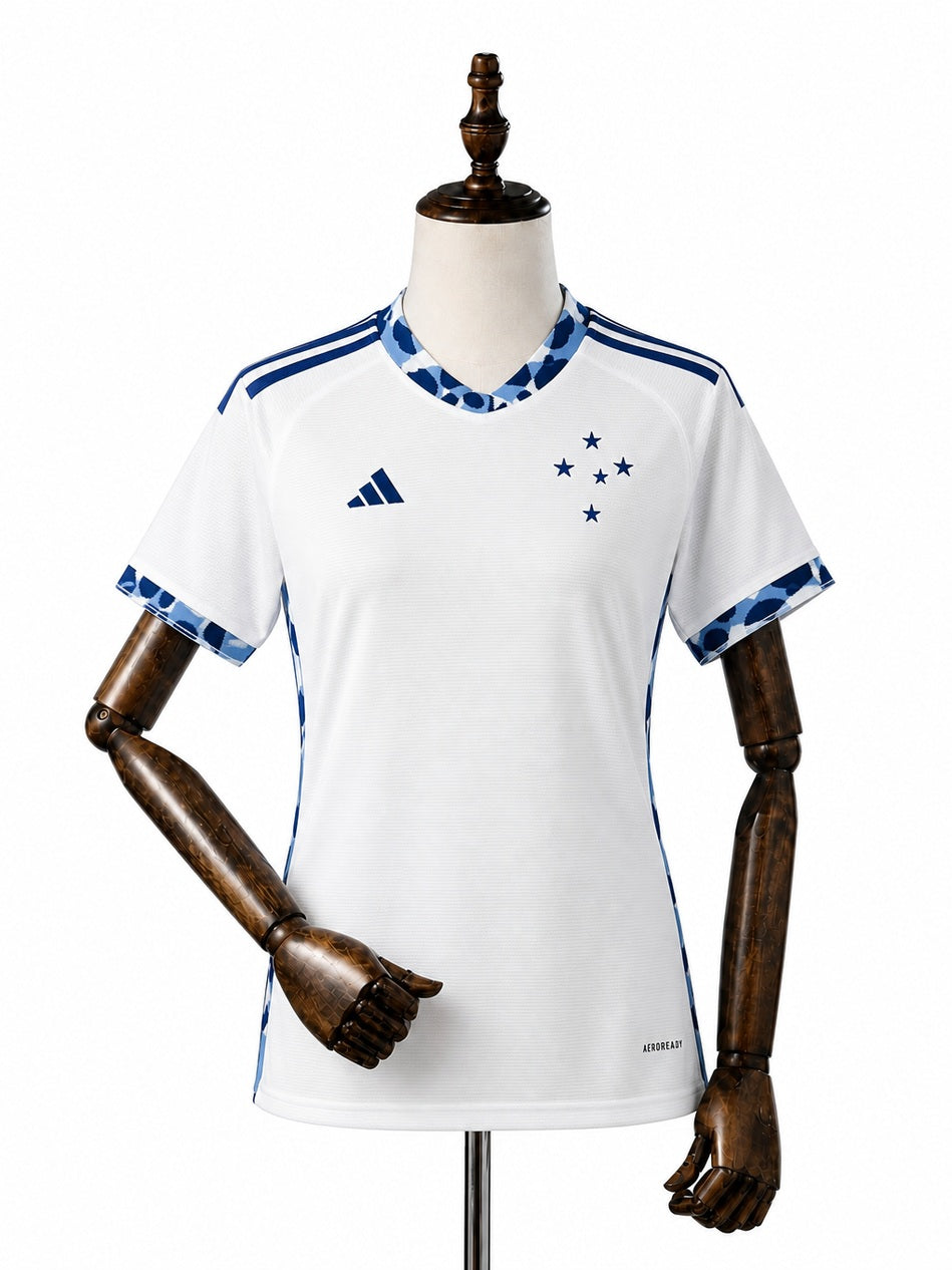 Cruzeiro Away Women Jersey front wood mannequin white background