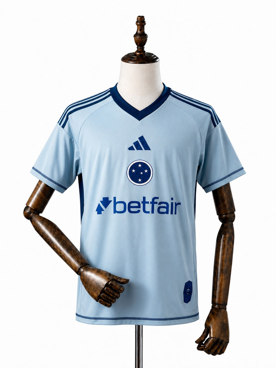 Cruzeiro Goalkeeper Blue Jersey front wood mannequin white background