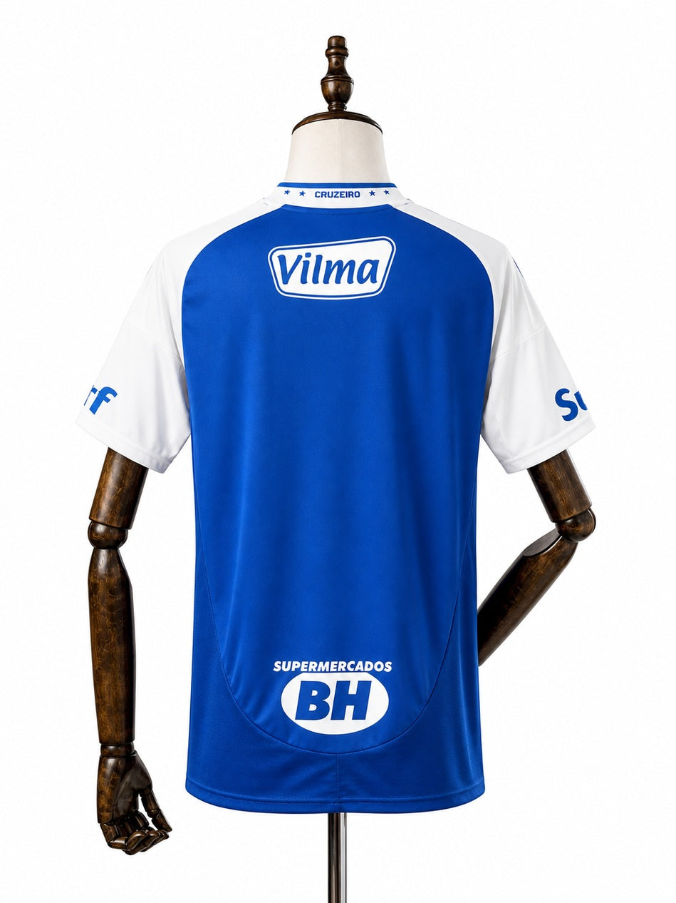 Cruzeiro Home All Sponsors Jersey back wood mannequin white background