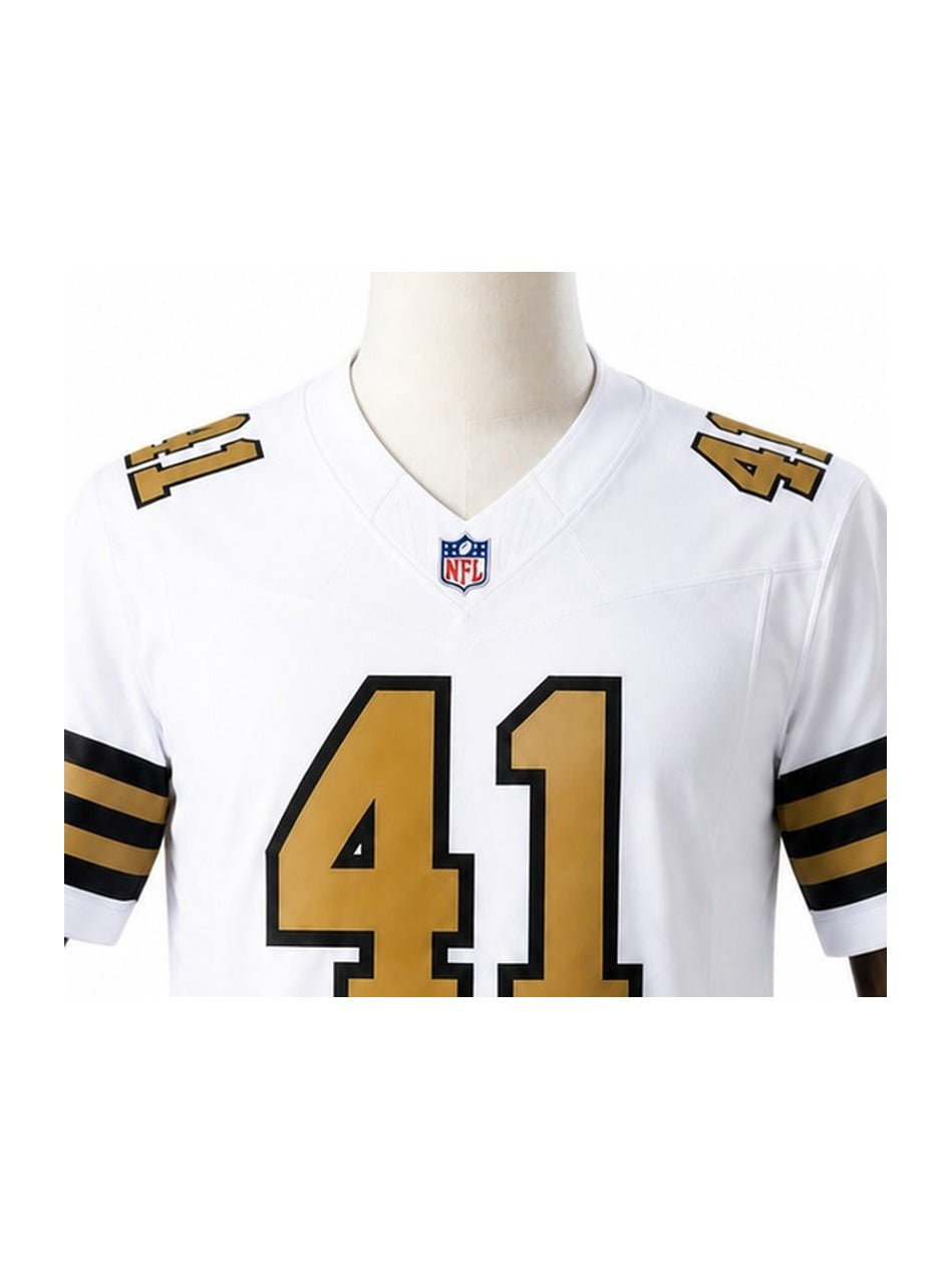 Camisa New Orleans Saints Away (Visitante) NFL detalhe escudo manequim fundo branco