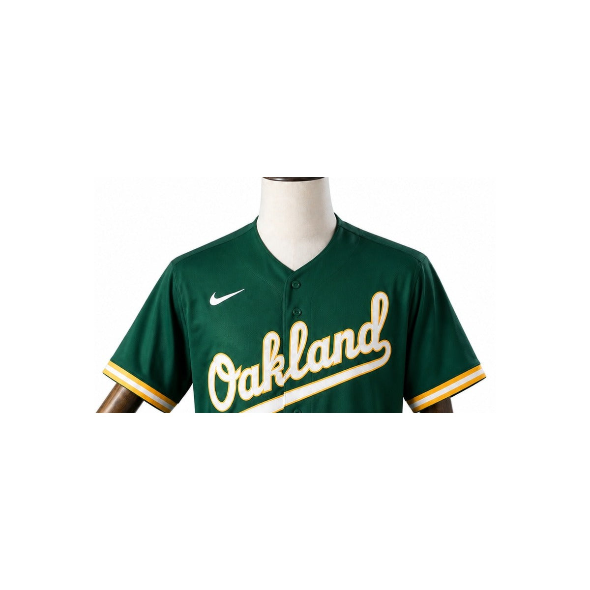 Oakland Athletics MLB – Camisa Oficial Segunda (Away) detalhe escudo manequim fundo branco
