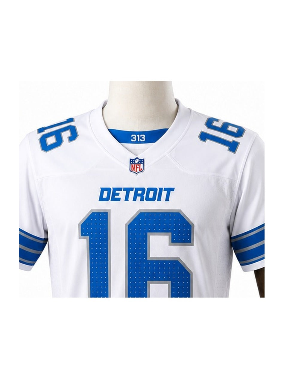 Camisa Detroit Lions Away (Visitante) NFL detalhe escudo manequim fundo branco