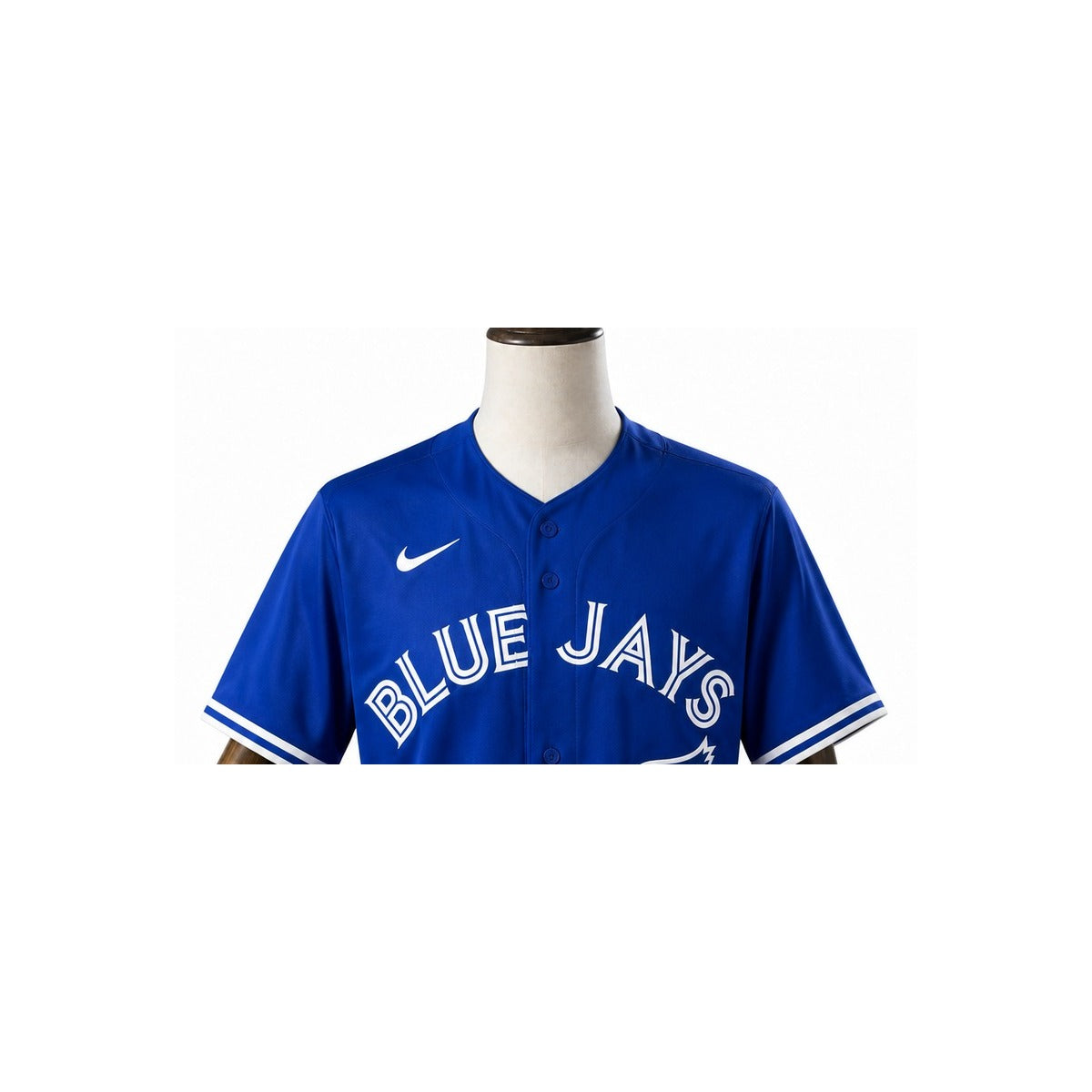 Toronto Blue Jays MLB – Camisa Oficial Segunda (Away) detalhe escudo manequim fundo branco