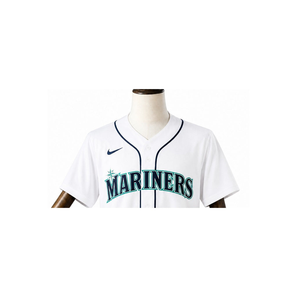 Seattle Mariners MLB – Camisa Oficial Primeira (Home) detalhe escudo manequim fundo branco
