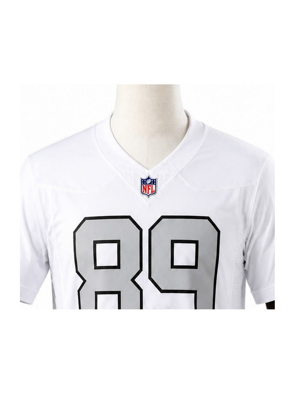 Camisa Las Vegas Raiders Away (Visitante) NFL detalhe escudo manequim fundo branco