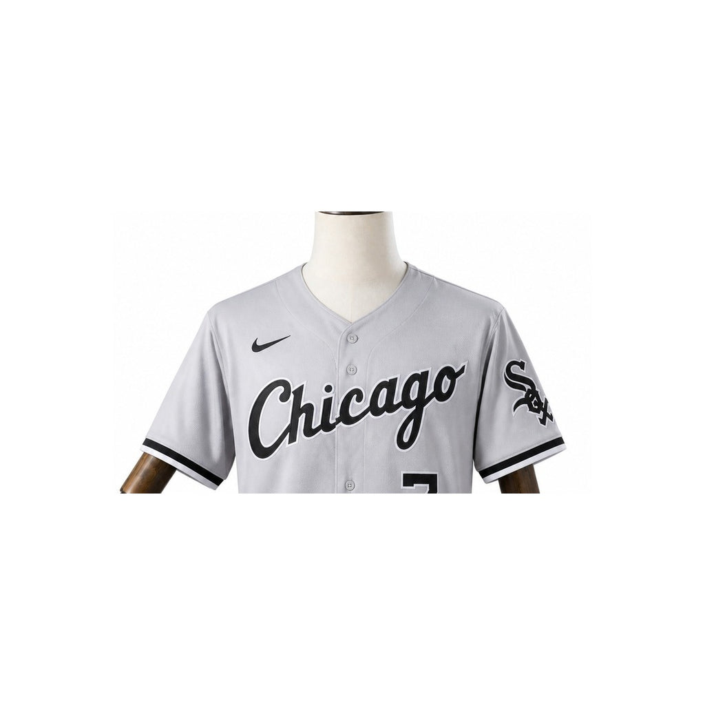 Chicago White Sox MLB – Camisa Oficial Segunda (Away) detalhe escudo manequim fundo branco