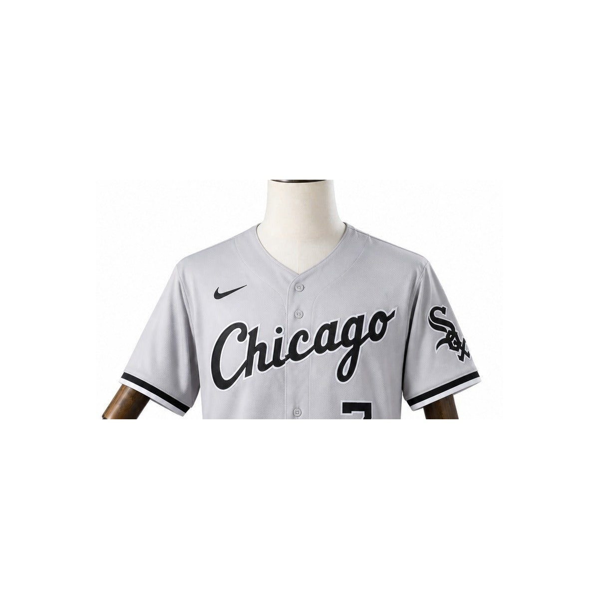 Chicago White Sox MLB – Camisa Oficial Segunda (Away) detalhe escudo manequim fundo branco
