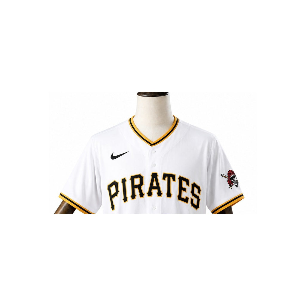 Pittsburgh Pirates MLB – Camisa Oficial Primeira (Home) detalhe escudo manequim fundo branco