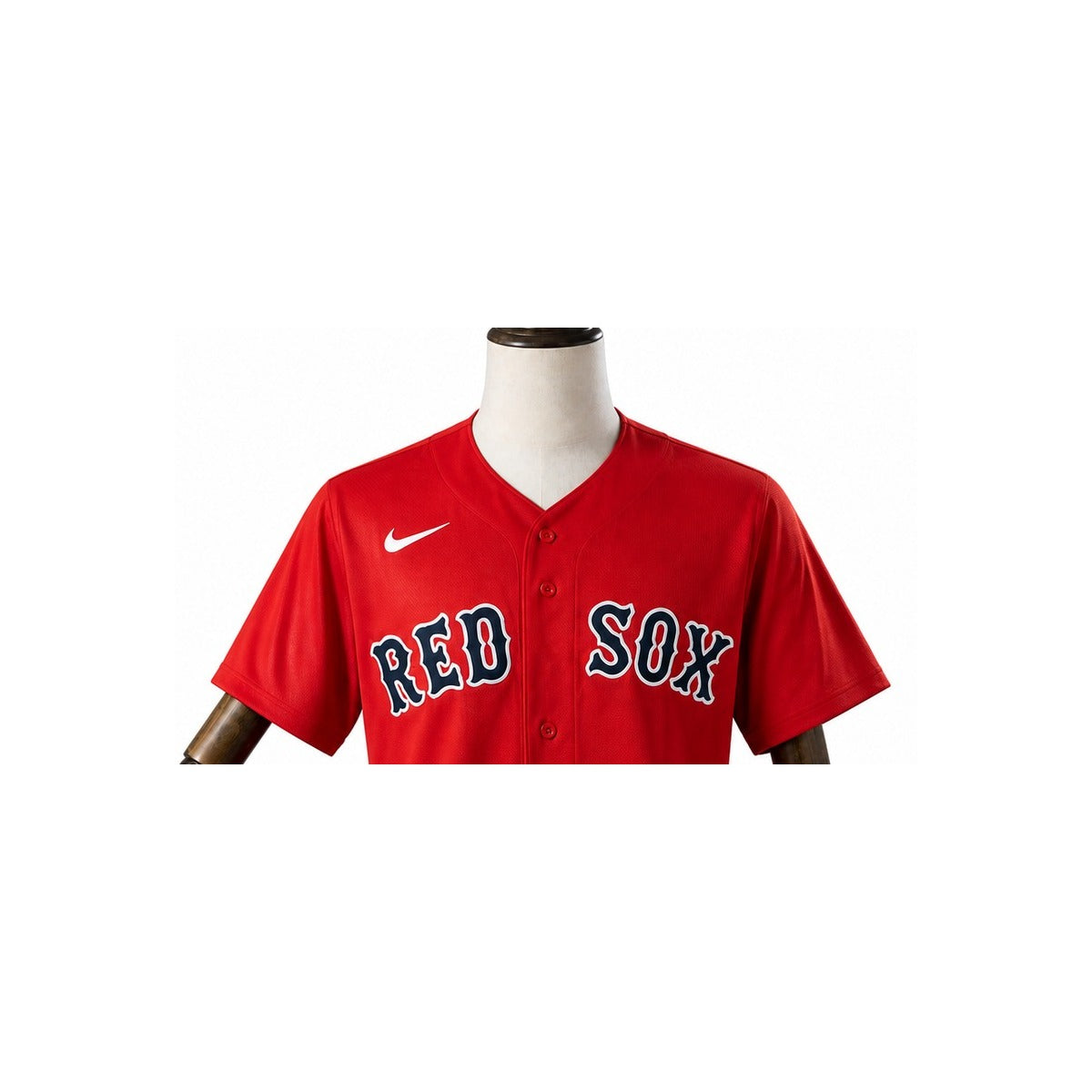 Boston Red Sox MLB – Camisa Oficial Segunda (Away) detalhe escudo manequim fundo branco