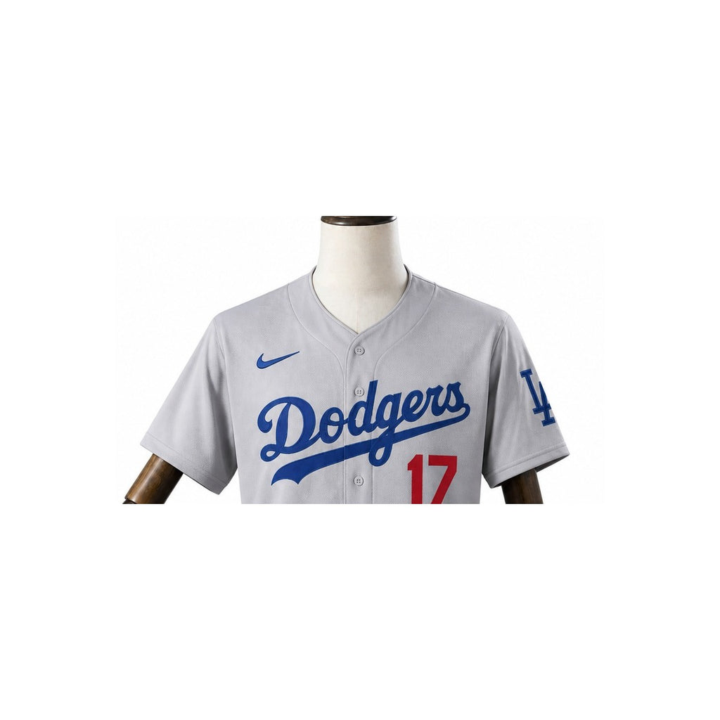 Los Angeles Dodgers MLB – Camisa Oficial Segunda (Away) detalhe escudo manequim fundo branco