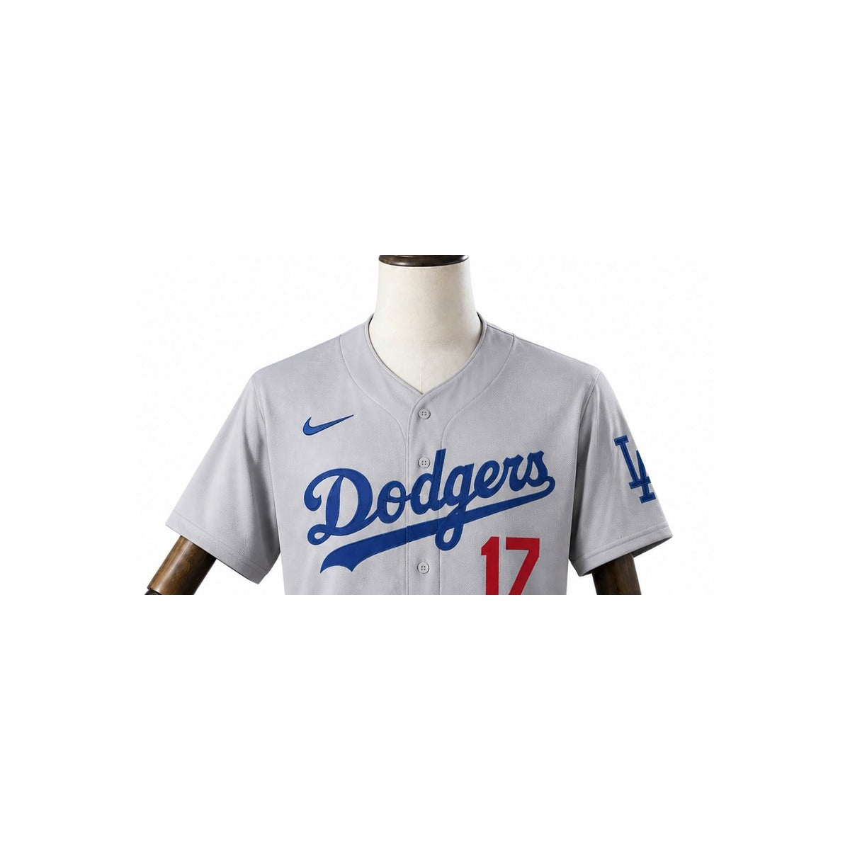 Los Angeles Dodgers MLB – Camisa Oficial Segunda (Away) detalhe escudo manequim fundo branco