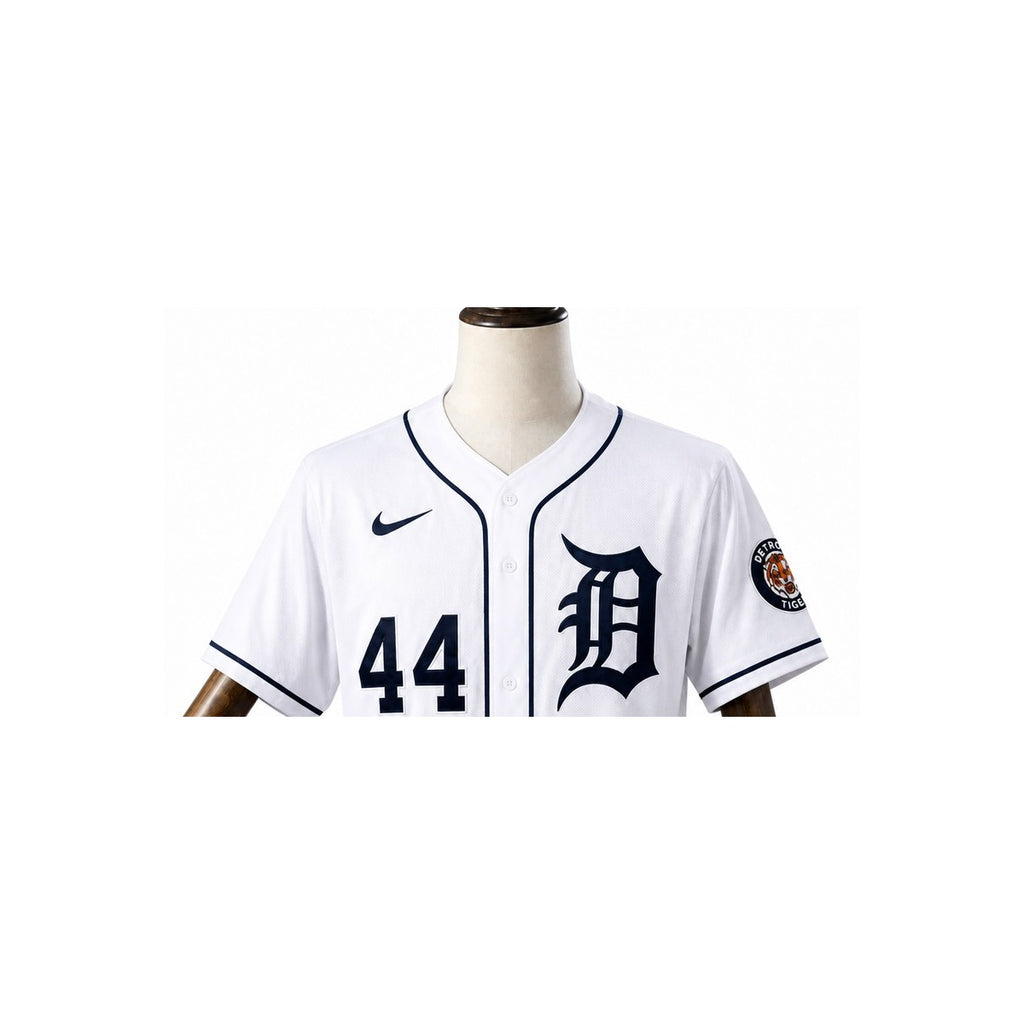 Detroit Tigers MLB – Camisa Oficial Primeira (Home) detalhe escudo manequim fundo branco