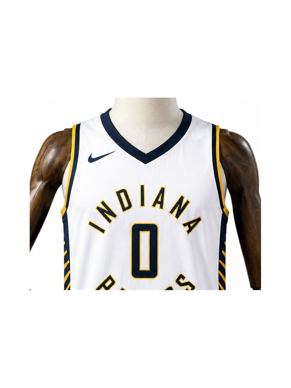 Camiseta NBA Indiana Pacers - 1ª Camisa (Home) detalhe escudo fundo branco padronizado