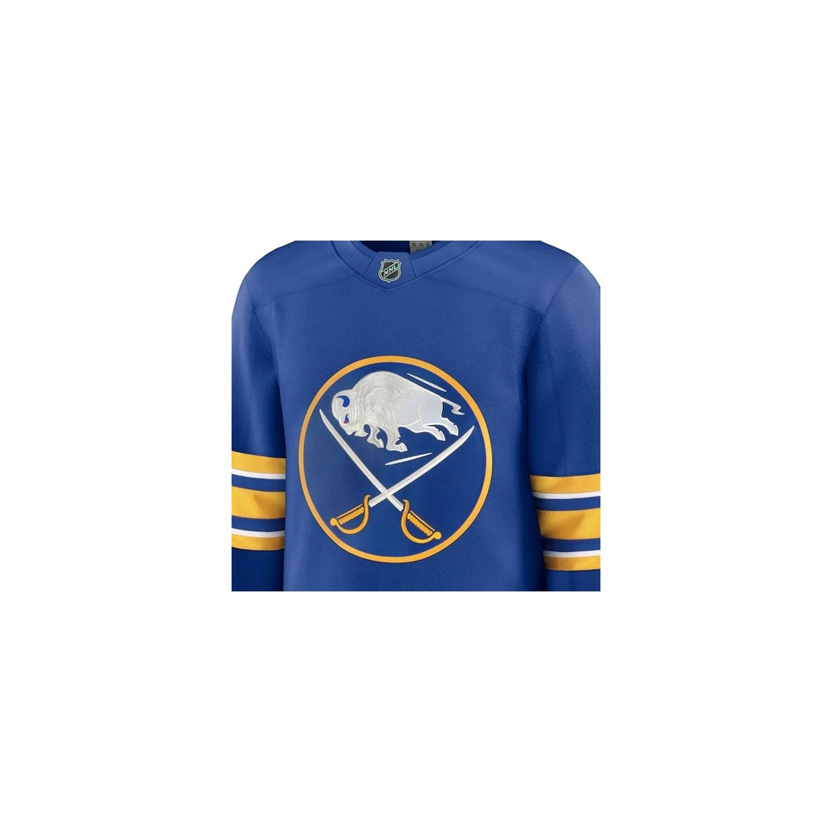 Buffalo Sabres NHL Jersey – Home & Away detalhe escudo real web fundo branco
