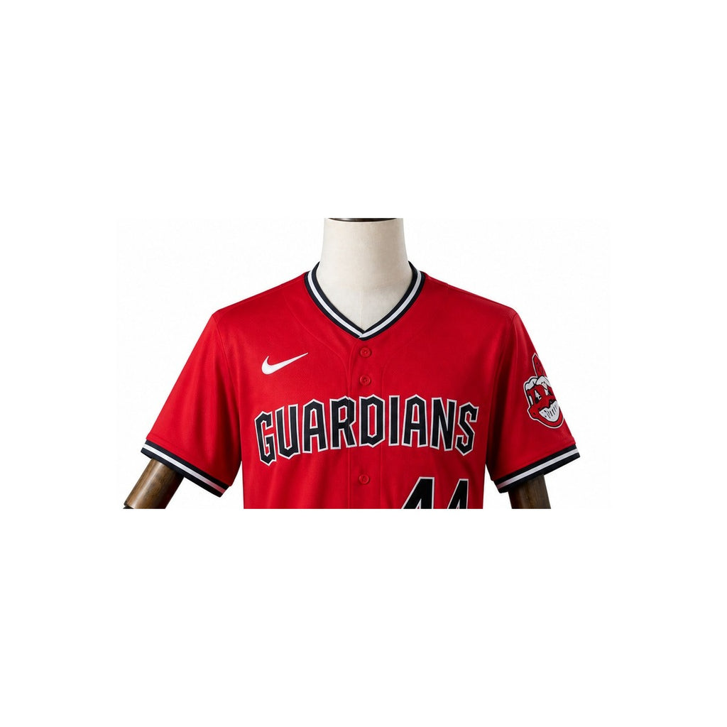 Cleveland Guardians MLB – Camisa Oficial Segunda (Away) detalhe escudo manequim fundo branco
