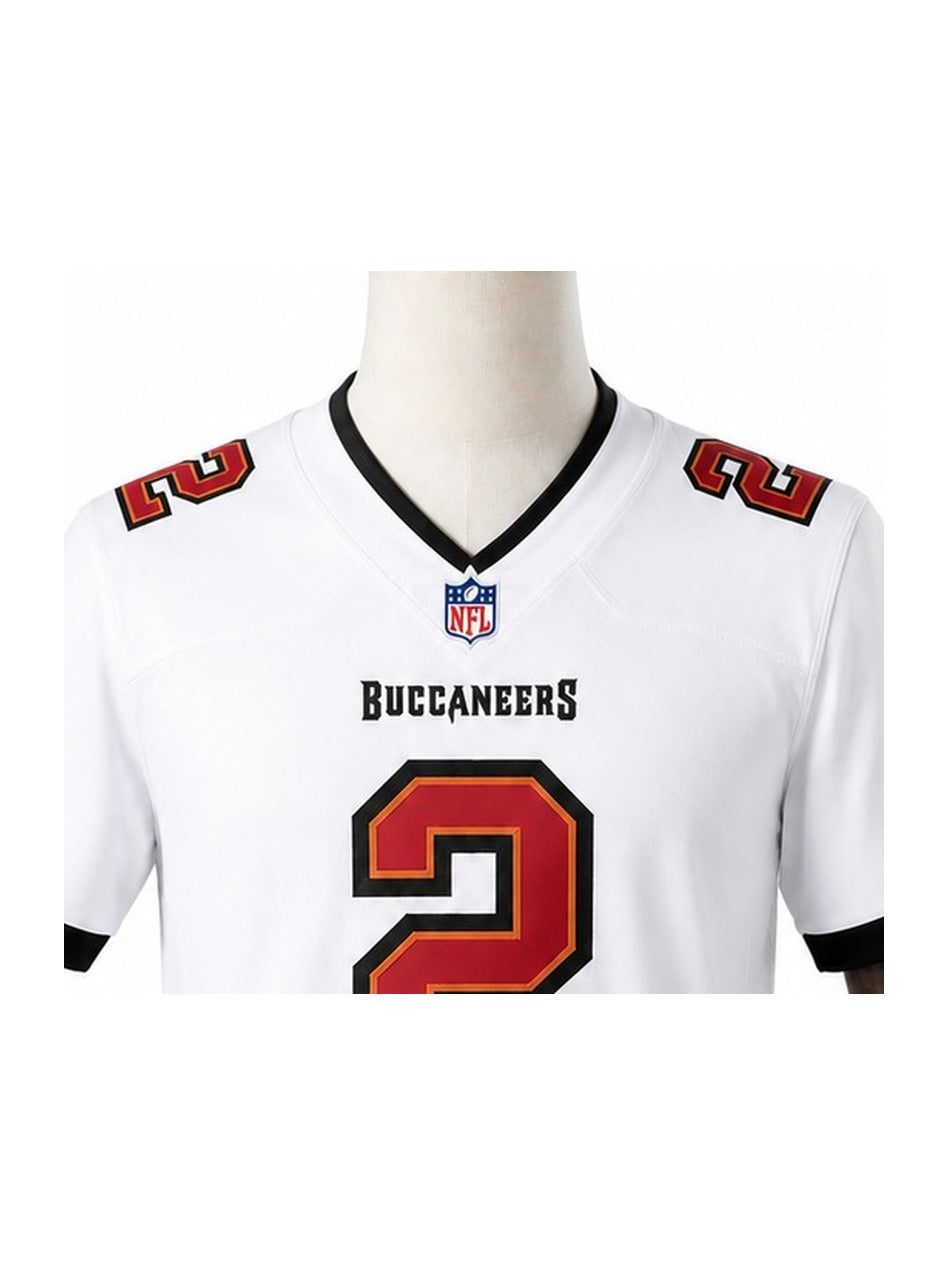 Camisa Tampa Bay Buccaneers Away (Visitante) NFL detalhe escudo manequim fundo branco