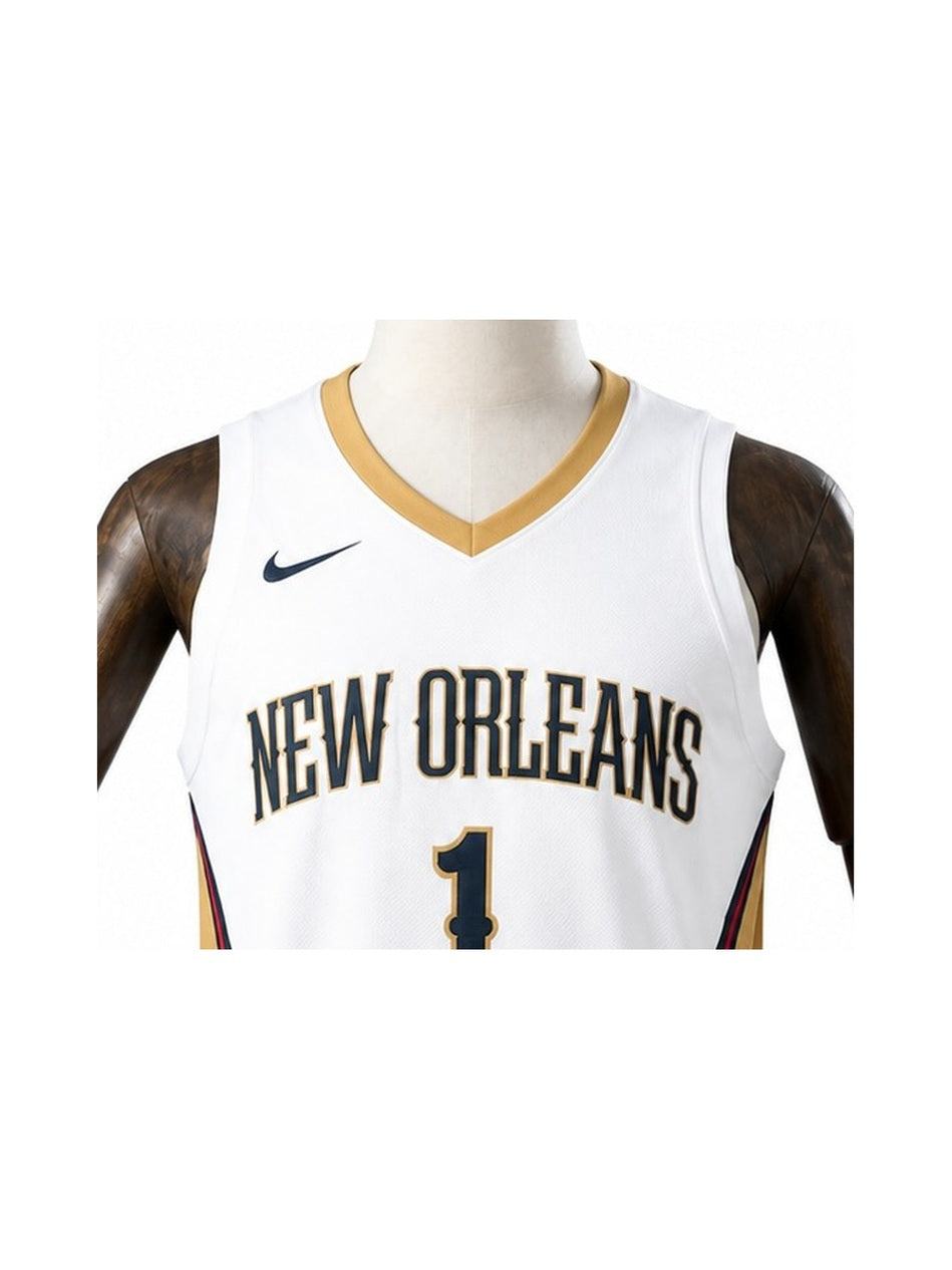 Camiseta NBA New Orleans Pelicans - 1ª Camisa (Home) detalhe escudo fundo branco padronizado