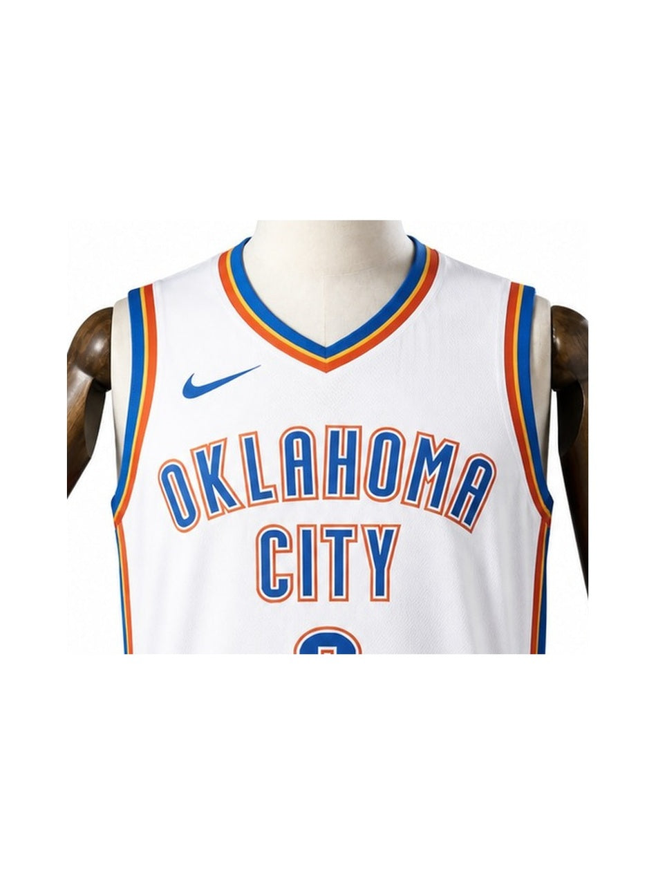 Camiseta NBA Oklahoma City Thunder - 2ª Camisa (Away) detalhe escudo fundo branco padronizado